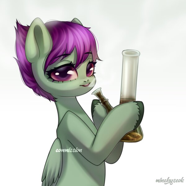 Size: 3655x3655 | Tagged: safe, artist:02vxmp, derpibooru import, oc, unofficial characters only, pegasus, pony, bong, commission, drug use, drugs, female, image, jpeg, pegasus oc, solo, wings