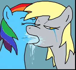 Size: 400x370 | Tagged: suggestive, artist:dagothurfanclub, derpibooru import, derpy hooves, rainbow dash, pegasus, pony, cryind, derpydash, duo, female, image, jpeg, lesbian, messy kissing, shipping