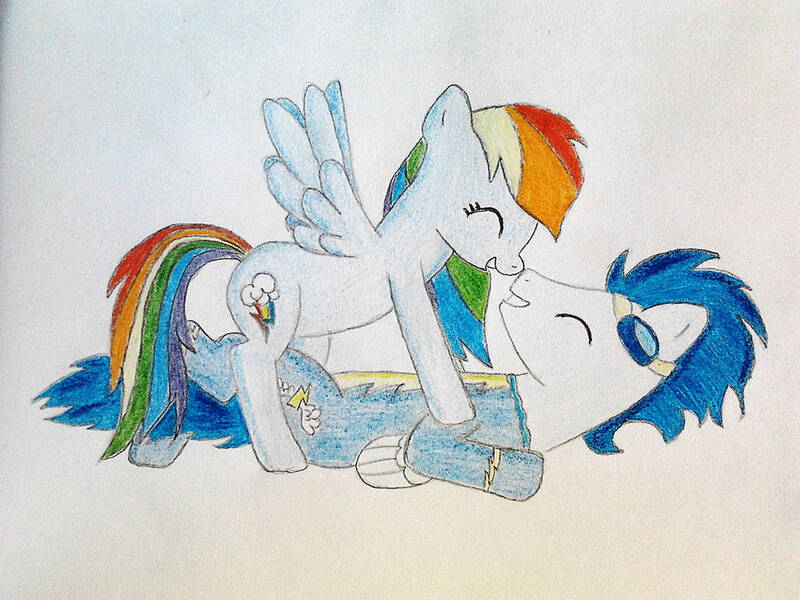 Size: 1032x774 | Tagged: safe, artist:rd97, derpibooru import, rainbow dash, soarin', pegasus, pony, clothes, eyes closed, female, image, jpeg, laughing, lying down, male, mare, shipping, simple background, smiling, soarindash, stallion, straight, uniform, white background, wonderbolts uniform