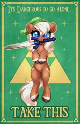 Size: 2650x4096 | Tagged: safe, artist:confetticakez, derpibooru import, ponified, earth pony, pony, cute, epona, image, jpeg, looking at you, master sword, mouth hold, solo, sword, the legend of zelda, weapon