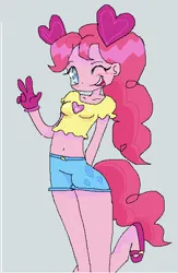 Size: 383x589 | Tagged: safe, artist:anonymare, derpibooru import, pinkie pie, anthro, crossover, image, png, simple background, solo, spinel (steven universe), steven universe