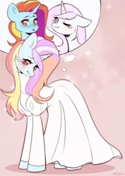 Size: 1903x2687 | Tagged: safe, artist:pledus, derpibooru import, fleur-de-lis, sassy saddles, oc, pony, unicorn, blushing, clothes, dress, fusion, image, jpeg, one eye closed, wink