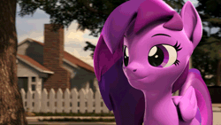 Size: 1280x720 | Tagged: artist needed, safe, derpibooru import, oc, oc:emilia starsong, pegasus, pony, 3d, animated, background, blinking, breathing, cloud, female, fence, garden, gif, house, image, mare, moving, solo, source filmmaker, tree
