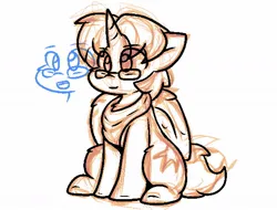 Size: 1169x888 | Tagged: safe, artist:zutcha, derpibooru import, oc, alicorn, pony, alicorn oc, bandana, glasses, horn, image, jpeg, male alicorn, simple background, sitting, sketch, smiling, solo, white background, wings