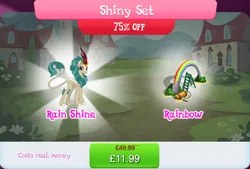 Size: 1270x858 | Tagged: safe, derpibooru import, official, rain shine, kirin, bundle, bush, costs real money, english, female, gameloft, horn, image, jpeg, ladder, mobile game, my little pony: magic princess, numbers, rainbow, sale, solo, solo focus, text