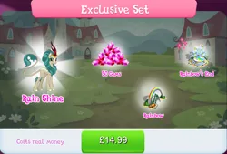 Size: 1271x858 | Tagged: safe, derpibooru import, official, rain shine, kirin, bundle, bush, costs real money, english, female, gameloft, gem, horn, image, jpeg, ladder, mobile game, my little pony: magic princess, numbers, rainbow, rainbow waterfall, sale, solo, solo focus, text