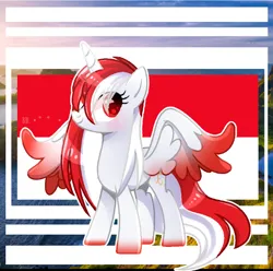 Size: 640x636 | Tagged: safe, artist:diniarvegafinahar, derpibooru import, oc, oc:indonisty, ponified, unofficial characters only, alicorn, pony, colored wings, eye clipping through hair, female, flag, gradient hooves, gradient wings, image, indonesia, mare, nation ponies, png, solo, wings