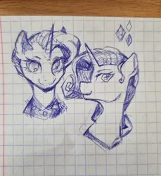Size: 1876x2048 | Tagged: safe, artist:laymy, derpibooru import, rarity, pony, unicorn, alternate hairstyle, bust, female, graph paper, image, jpeg, looking at you, mare, pen drawing, smiling, smiling at you, solo, traditional art