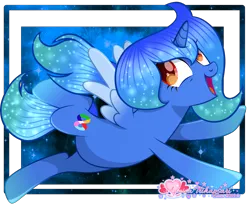 Size: 4050x3313 | Tagged: safe, artist:misscupcake333, artist:tanahgrogot, derpibooru import, oc, oc:viola margaretha, unofficial characters only, alicorn, pony, base used, cute, female, flying, galaxy, happy, image, mare, ocbetes, open mouth, open smile, png, simple background, smiling, solo, transparent background, vector