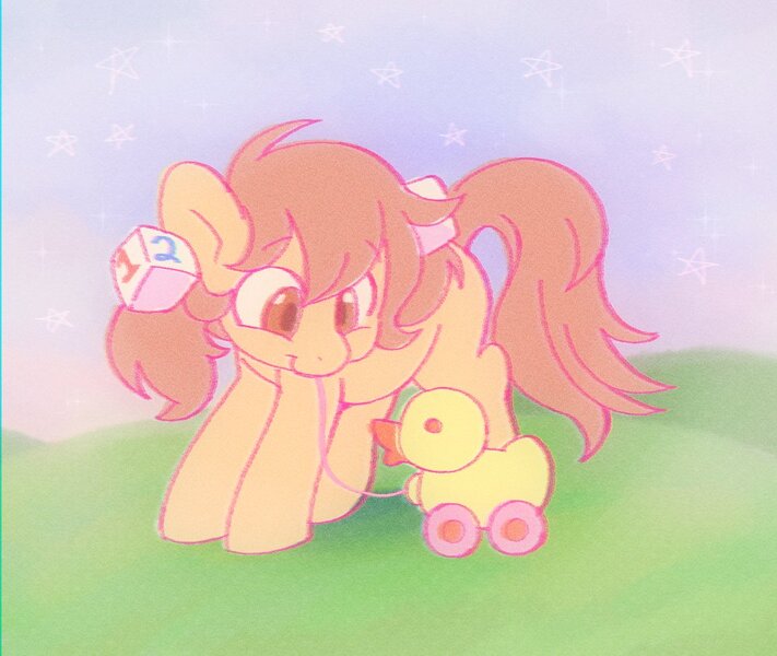 Size: 1000x844 | Tagged: safe, artist:horseyuris, derpibooru import, oc, unofficial characters only, earth pony, pony, cute, duckroll, female, filly, foal, image, jpeg, solo, toy