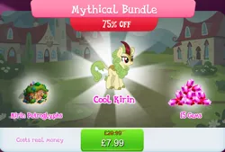 Size: 1267x857 | Tagged: safe, derpibooru import, official, spring glow, kirin, advertisement, bush, costs real money, english, female, gameloft, gem, horn, image, jpeg, mobile game, my little pony: magic princess, numbers, sale, solo, solo focus, text