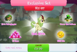 Size: 1269x858 | Tagged: safe, derpibooru import, official, spring glow, kirin, advertisement, bush, coin, costs real money, english, female, gameloft, gem, horn, image, jpeg, mobile game, my little pony: magic princess, numbers, sale, solo, solo focus, text