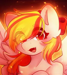 Size: 1835x2048 | Tagged: safe, artist:strawberryc208, derpibooru import, oc, unofficial characters only, pegasus, pony, bow, eye clipping through hair, eyebrows, eyebrows visible through hair, female, hair bow, image, jpeg, looking at you, mare, pegasus oc, signature, solo, spread wings, wings