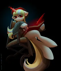 Size: 2826x3308 | Tagged: safe, artist:rrd-artist, derpibooru import, oc, unofficial characters only, pony, unicorn, commission, female, glow, glowing horn, horn, image, jpeg, quill, slit pupils, solo, unicorn oc