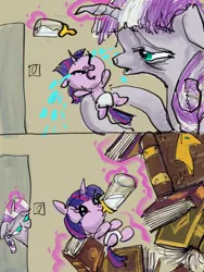 Size: 3000x4000 | Tagged: safe, artist:ja0822ck, derpibooru import, twilight sparkle, twilight velvet, baby bottle, book, female, image, mother and child, mother and daughter, mother's day, png, that pony sure does love books