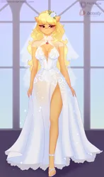 Size: 2346x4000 | Tagged: safe, artist:xjenn9, derpibooru import, applejack, anthro, breasts, busty applejack, clothes, commission, dress, image, png, solo, wedding dress, ych example, your character here
