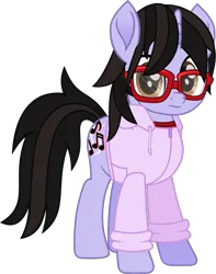 Size: 933x1183 | Tagged: safe, artist:lightningbolt, derpibooru import, ponified, pony, unicorn, .svg available, brendon urie, clothes, derpibooru exclusive, frown, glasses, hood, hoodie, horn, image, looking at you, male, movie accurate, panic! at the disco, png, shirt, simple background, solo, stallion, standing, transparent background, undershirt, vector