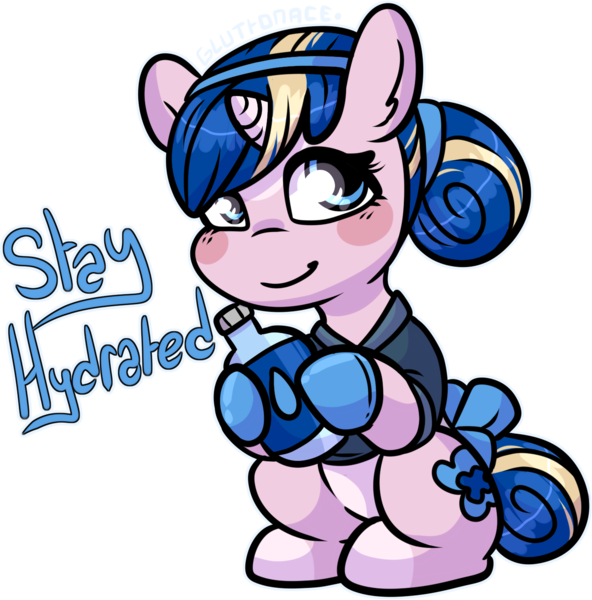 Size: 1375x1393 | Tagged: safe, alternate version, artist:sexygoatgod, derpibooru import, oc, oc:nurse alkaline, unofficial characters only, unicorn, bow, chibi, clothes, female, gloves, hair bun, image, latex, latex gloves, medical gloves, nurse, nurse outfit, png, simple background, solo, tail, tail bow, transparent background, water bottle