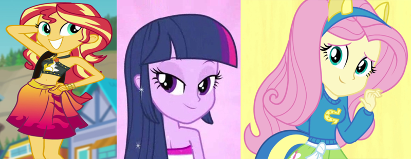 Size: 1370x531 | Tagged: safe, derpibooru import, fluttershy, sunset shimmer, twilight sparkle, equestria girls, equestria girls (movie), equestria girls series, forgotten friendship, beach shorts swimsuit, beautiful, cropped, fake ears, fake tail, fall formal outfits, female, image, lidded eyes, png, sunset shimmer swimsuit, sunset shimmer's beach shorts swimsuit, trio, trio female, waifu, wondercolts uniform