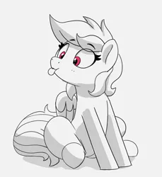 Size: 1781x1948 | Tagged: safe, artist:pabbley, derpibooru import, rainbow dash, pegasus, pony, :p, black and white, cute, dashabetes, eyebrows, eyebrows visible through hair, female, grayscale, image, jpeg, mar, mare, monochrome, partial color, silly, simple background, sitting, solo, tongue out, turned head, white background