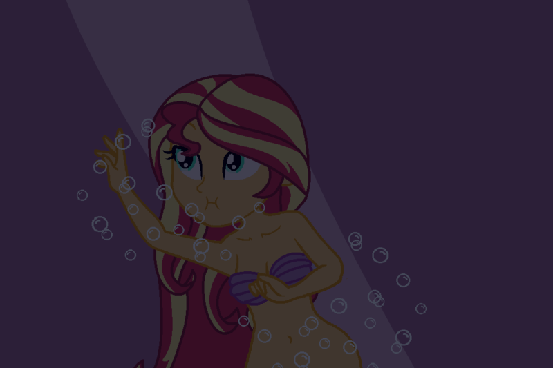 Size: 1080x720 | Tagged: suggestive, artist:robertsonskywa1, derpibooru import, sunset shimmer, equestria girls, almost nude, bottomless, bra, bubble, cave, closed mouth, clothes, female, gasp, half naked, image, mouth hold, nudity, partial nudity, photo, png, poor unfortunate souls, seashell, seashell bra, solo, solo female, stupid sexy sunset shimmer, swimming, the little mermaid, underwater, underwear, water