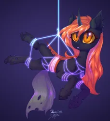 Size: 2722x2980 | Tagged: safe, artist:jsunlight, derpibooru import, oc, unofficial characters only, changeling, pony, bondage, changeling oc, commission, image, looking at you, png, rope, rope bondage, shibari, signature, solo
