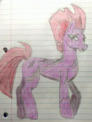 Size: 2432x3232 | Tagged: safe, artist:dust, derpibooru import, fizzlepop berrytwist, tempest shadow, pony, unicorn, adult blank flank, blank flank, colored, colored pencil drawing, derpibooru exclusive, eye scar, facial scar, female, image, jpeg, lined paper, looking at you, mare, no armor, pencil drawing, scar, scared, shading, shading practice, smiling, solo, traditional art