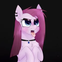 Size: 3000x3000 | Tagged: suggestive, artist:mclovin, derpibooru import, pinkie pie, earth pony, pony, chest fluff, choker, drool, ear fluff, ear piercing, eyeshadow, female, image, jpeg, makeup, mare, piercing, pinkamena diane pie, tongue out