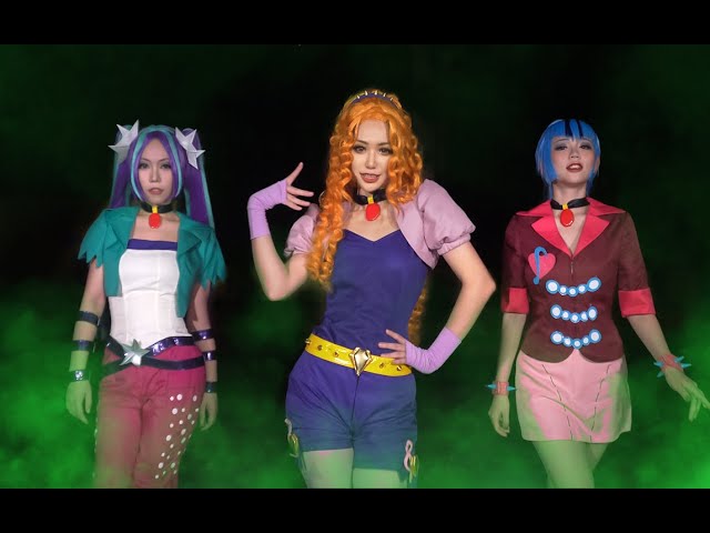 Size: 640x480 | Tagged: safe, artist:yalisa tu, derpibooru import, adagio dazzle, aria blaze, sonata dusk, human, equestria girls, rainbow rocks, clothes, cosplay, costume, female, image, irl, irl human, jpeg, photo, smoke, the dazzlings, trio, trio female, under our spell, youtube link, youtube thumbnail