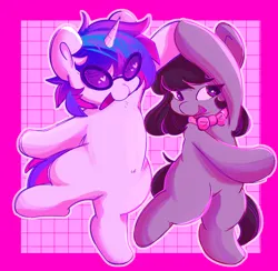 Size: 2352x2292 | Tagged: safe, artist:ohsotoasty, derpibooru import, octavia melody, vinyl scratch, earth pony, pony, unicorn, bipedal, blushing, dancing, duo, female, heart, holding hooves, image, lesbian, mare, png, scratchtavia, shipping