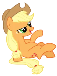 Size: 3000x4000 | Tagged: safe, artist:reginault, derpibooru import, edit, editor:oathcharm, vector edit, applejack, earth pony, pony, fall weather friends, absurd resolution, belly, belly edit, female, image, mare, open mouth, pictures of bellies, png, raised hoof, simple background, sitting, smiling, solo, transparent background, vector