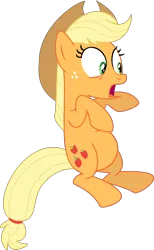 Size: 6000x9747 | Tagged: safe, artist:lunabubble-ede96, derpibooru import, edit, editor:oathcharm, vector edit, applejack, earth pony, pony, magic duel, absurd resolution, belly, belly edit, female, image, mare, open mouth, pictures of bellies, png, raised hoof, raised hooves, simple background, solo, transparent background, vector
