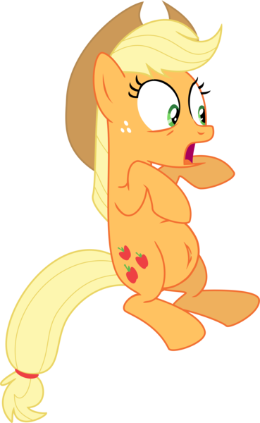 Size: 6000x9747 | Tagged: safe, alternate version, artist:lunabubble-ede96, derpibooru import, edit, editor:oathcharm, vector edit, applejack, earth pony, pony, magic duel, absurd resolution, belly, belly button, belly edit, female, image, mare, open mouth, pictures of bellies, png, raised hoof, raised hooves, simple background, sitting, solo, transparent background, vector