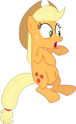 Size: 6000x9747 | Tagged: safe, alternate version, artist:lunabubble-ede96, derpibooru import, edit, editor:oathcharm, vector edit, applejack, earth pony, pony, magic duel, absurd resolution, belly, belly button, belly edit, female, image, mare, open mouth, pictures of bellies, png, raised hoof, raised hooves, simple background, sitting, solo, transparent background, vector