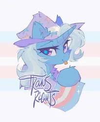 Size: 1518x1851 | Tagged: safe, artist:mirtash, derpibooru import, trixie, pony, unicorn, bust, image, mouthpiece, png, pride, pride flag, solo, tongue out, trans trixie, transgender, transgender pride flag