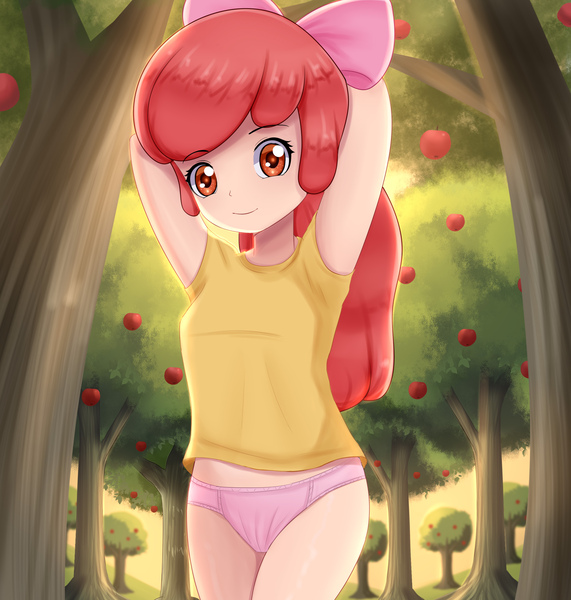 Size: 2362x2480 | Tagged: suggestive, artist:focusb, banned from derpibooru, apple bloom, equestria girls, apple family member, clothes, female, hands behind back, high res, human coloration, image, jpeg, lolicon, panties, solo, underage, underwear
