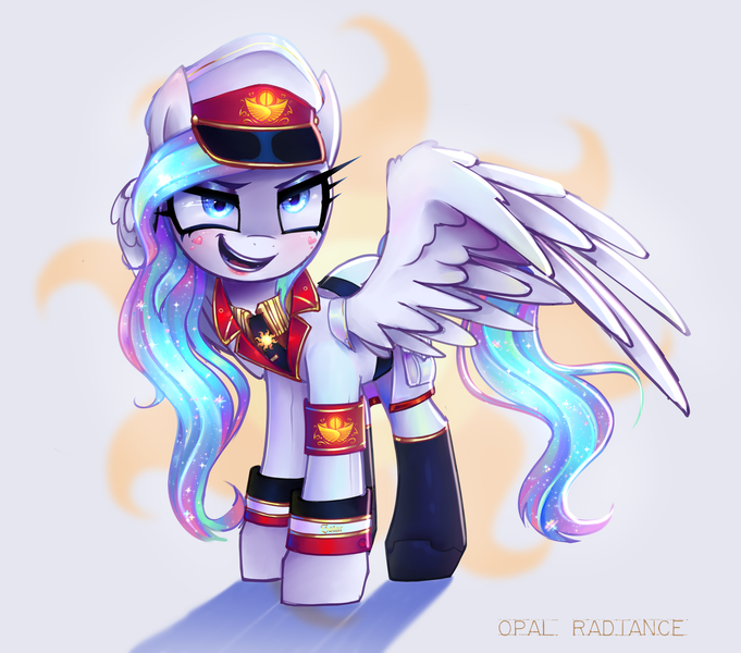 Size: 2800x2468 | Tagged: safe, artist:opal_radiance, derpibooru import, opalescence, oc, oc:opal rosamond, pegasus, pony, equestria at war mod, celestianism, clothes, eaw, image, pax solaris, png, solar, solar empire, solarist, solo, uniform