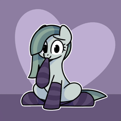 Size: 800x800 | Tagged: safe, artist:sugar morning, derpibooru import, marble pie, earth pony, pony, animated, clothes, commission, cute, emanata, female, gif, heart, image, marblebetes, mare, mouth hold, socks, solo, sparkles, striped socks, ych example, your character here