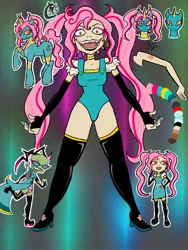 Size: 1620x2160 | Tagged: safe, artist:weegeepie-nightring, derpibooru import, oc, oc:nightring, unofficial characters only, alien, human, pony, apron, boots, cape, choker, clothes, coat, dress, ear piercing, earring, evening gloves, eyeshadow, fangs, female, fingerless elbow gloves, fingerless gloves, gloves, grin, high heel boots, humanized, humanized oc, image, invader zim, jewelry, jpeg, latex, latex boots, latex gloves, lipstick, long gloves, makeup, mare, markings, nail polish, non-mlp oc, open mouth, piercing, reference sheet, shoes, smiling, solo, tattoo, thigh boots, unshorn fetlocks