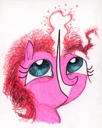 Size: 3195x4000 | Tagged: safe, artist:ja0822ck, derpibooru import, pinkie pie, earth pony, pony, female, image, jpeg, magic, mare, simple background, smiling, solo, traditional art