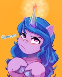 Size: 2416x3012 | Tagged: safe, artist:maren, derpibooru import, izzy moonbow, pony, unicorn, g5, glow, glowing horn, horn, image, png, simple background