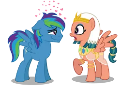 Size: 4442x3242 | Tagged: safe, artist:aleximusprime, derpibooru import, somnambula, oc, oc:storm streak, pegasus, pony, fanfic:the perfect storm streak, flurry heart's story, crush, egyptian headdress, egyptian pony, female, floating heart, headdress, heart, heart eyes, image, in love, looking at each other, looking at someone, male, mare, older, open mouth, parent:oc:thunderhead, parent:rainbow dash, parents:canon x oc, pegasus oc, png, shocked, simple background, smiling, spread wings, stallion, transparent background, wingding eyes, wings