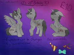 Size: 4000x2972 | Tagged: safe, artist:lil_vampirecj, derpibooru import, pony, any species, birthday, commission, commissions open, feral, glitter bow, gradient background, hat, image, open, party hat, party popper, png, your character here