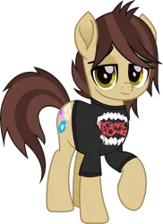 Size: 903x1243 | Tagged: safe, artist:lightningbolt, derpibooru import, ponified, earth pony, pony, .svg available, clothes, derpibooru exclusive, image, lidded eyes, looking at you, male, movie accurate, panic! at the disco, png, raised hoof, ryan ross, shirt, simple background, solo, stallion, standing, t-shirt, transparent background, vector
