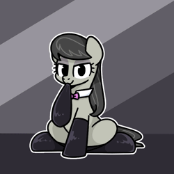 Size: 800x800 | Tagged: safe, artist:sugar morning, derpibooru import, octavia melody, earth pony, pony, animated, bow, clothes, collar, commission, cute, emanata, evening gloves, female, gif, gloves, heart, image, latex, latex gloves, latex socks, latex stockings, long gloves, mare, mouth hold, socks, solo, sparkles, stockings, tavibetes, thigh highs, ych example, your character here