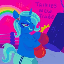 Size: 1440x1440 | Tagged: safe, artist:ariariari.png, derpibooru import, trixie, pony, unicorn, blood, boxers, boxing, boxing gloves, boxing ring, clothes, image, jpeg, nosebleed, solo, sports, underwear