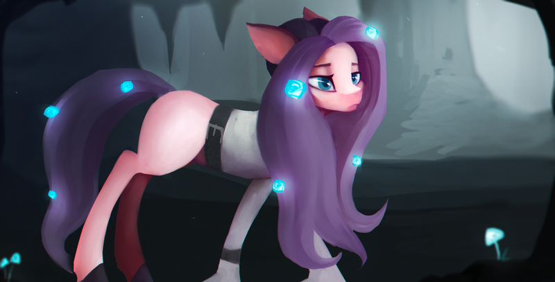 Size: 1515x771 | Tagged: safe, artist:minckies, derpibooru import, oc, unofficial characters only, earth pony, pony, bust, cave, clothes, earth pony oc, image, mushroom, png