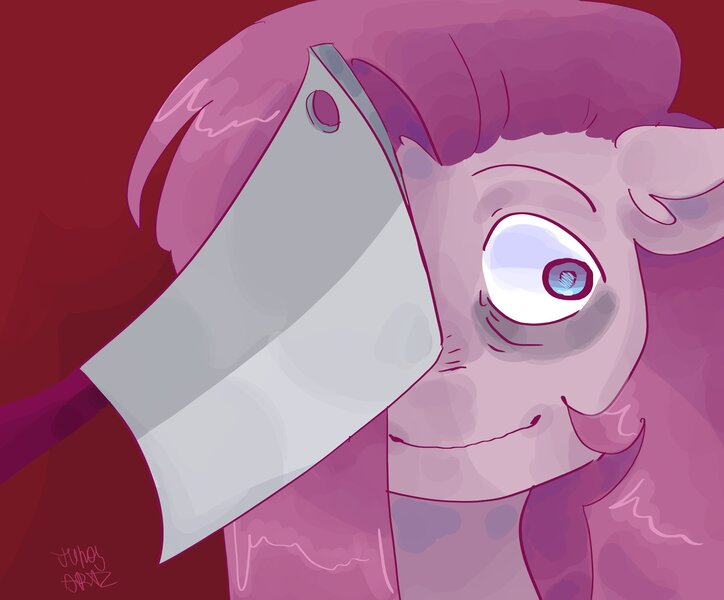 Size: 2048x1698 | Tagged: safe, artist:dmitrymemovznok, derpibooru import, pinkie pie, earth pony, pony, cleaver, female, image, jpeg, mare, pinkamena diane pie, solo