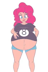 Size: 833x1256 | Tagged: suggestive, artist:funble, artist:kassaz, derpibooru import, pinkie pie, human, belly, big belly, big breasts, breasts, busty pinkie pie, female, humanized, image, png, preggy pie, pregnant, simple background, solo, solo female, white background