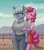 Size: 1600x1800 | Tagged: suggestive, artist:zachc, derpibooru import, limestone pie, pinkie pie, anthro, earth pony, angry, blushing, breast grab, breasts, busty limestone pie, clothes, duo, female, grope, image, png, siblings, sisters, smiling